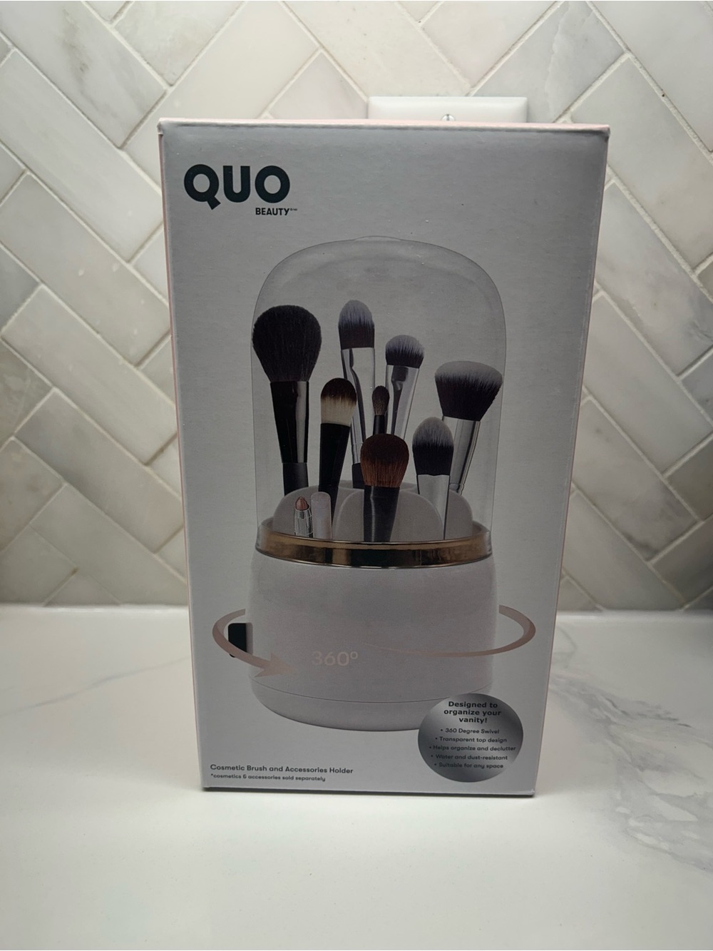 360° Rotating Cosmetic Brush Holder - White